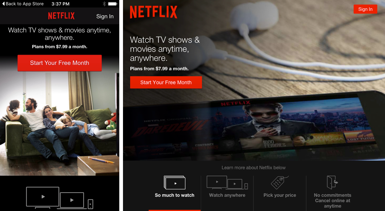 Netflix Web and Mobile Landing Page